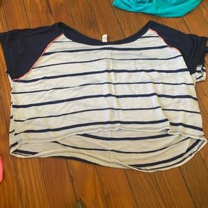blue and white striped crop top